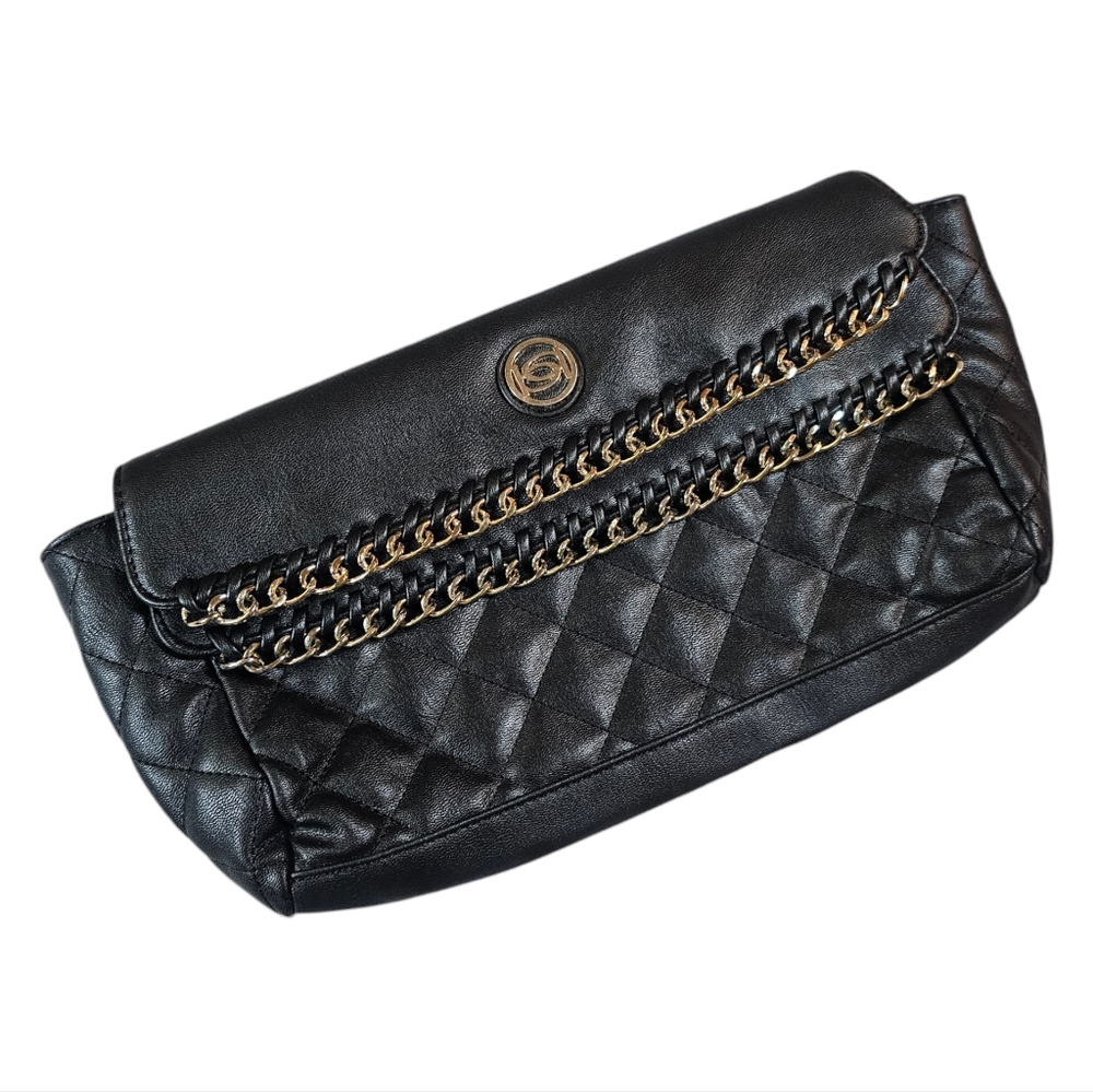 Bebe Jenny Black Quilted Clutch Handbag - Women’s Clutch - EUC